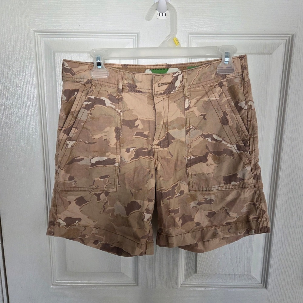 Anthropologie 26 The Wanderer Camo Utility Short Tan Brown Cotton Linen Military